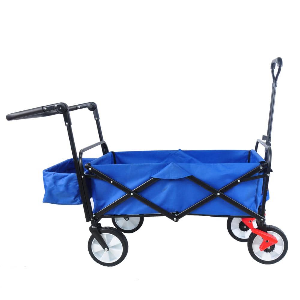3.6 cu.ft. Oxford Fabric Steel Frame Wagon Heavy-Duty Folding Portable Camping Push Hand Garden Cart in Blue - Hercitys