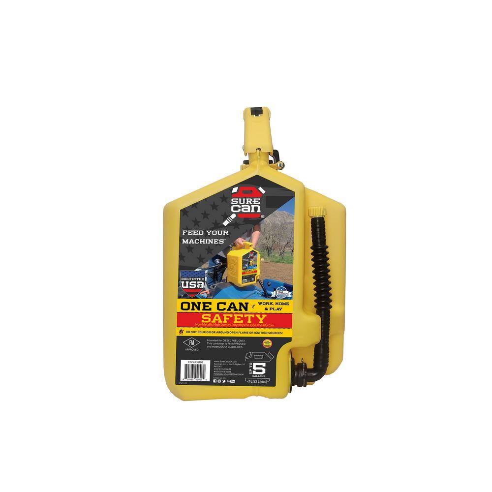 5 Gallon Diesel Type II Safety Can Yellow with Rotating Flexible Spout - Hercitys