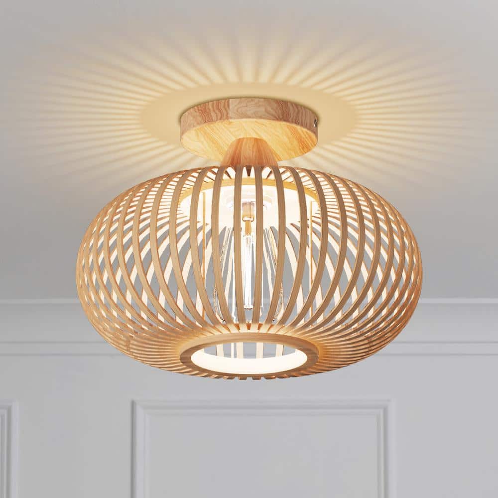 12.4 in. 1-Light Bohemian Recessed Mount with Bamboo Crafted Shade, Bulb Not Included, 1 Piece - Hercitys