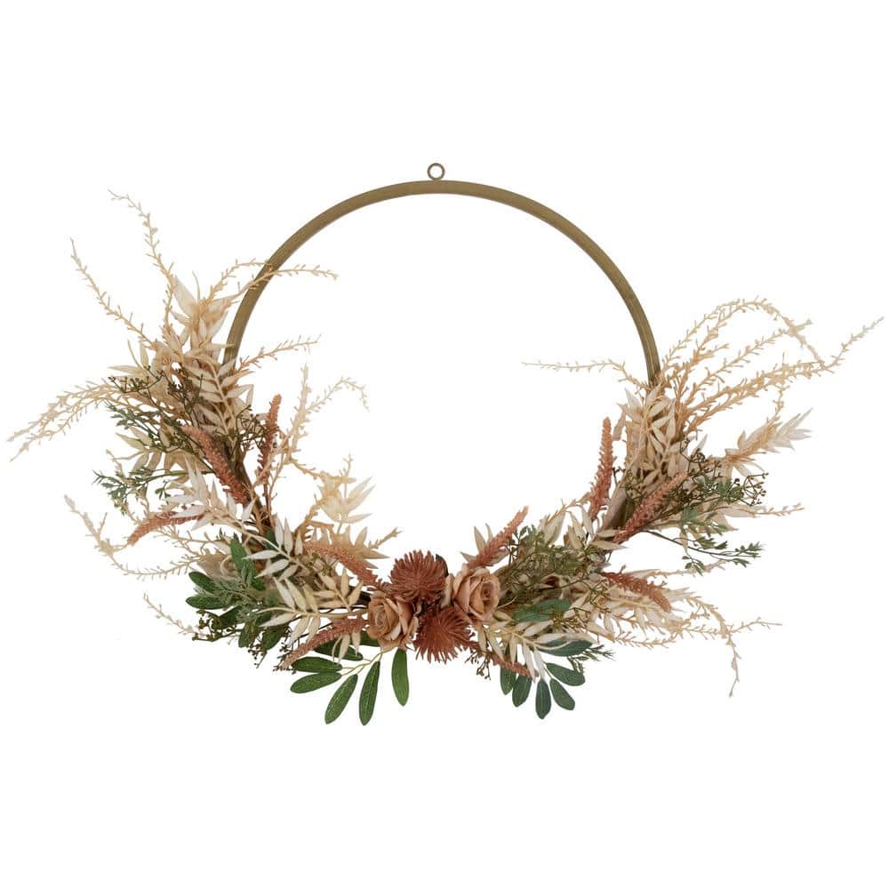 24 in. Unlit Fall Harvest Pale Roses with Foliage Artificial Wreath - Hercitys