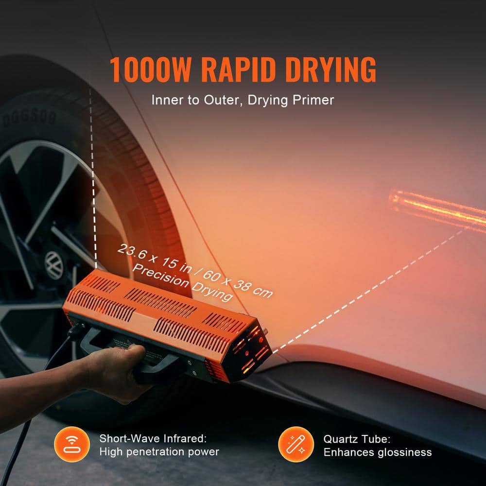 1000 W Infrared Heating Lamp Electric Compact Paint Drying Light 2.48 sq. ft. Coverage Space Heater Convection - Hercitys