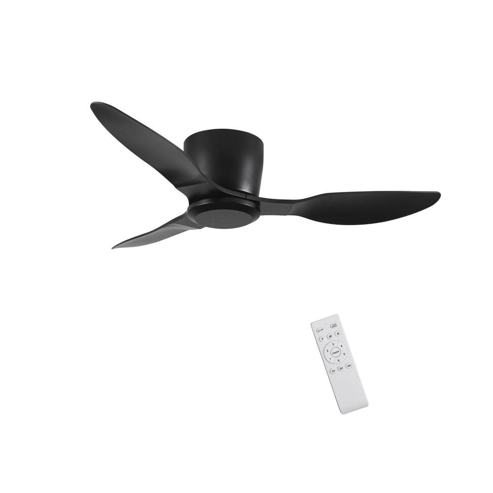 40 in. Matte Black Flush Mount Ceiling Fan without light, 3 Reversible Blades, with 6 Speeds Reversible DC Motor - Hercitys