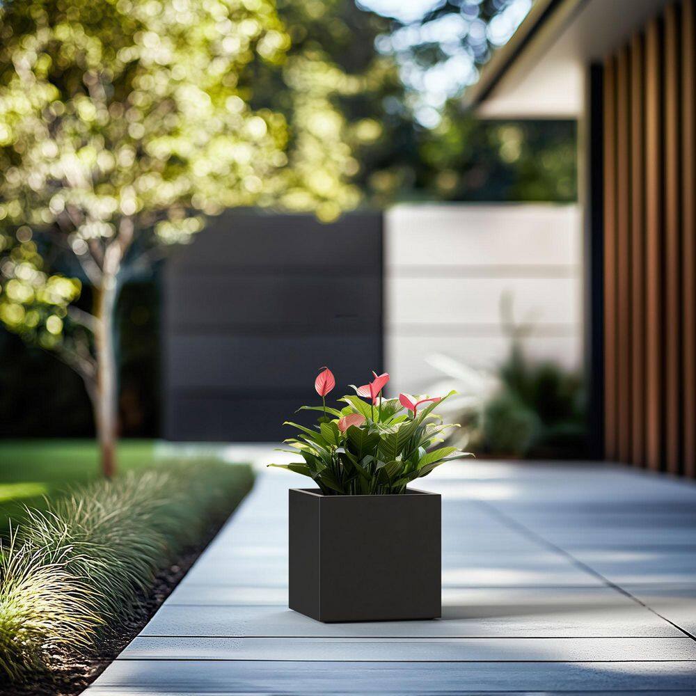12 in. Medium Charcoal Black Concrete Square planter / Pot with drainage holes - Hercitys