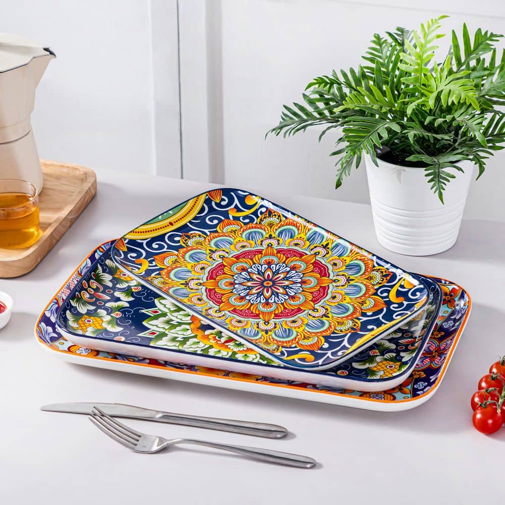 3-Piece Multi-Colored Porcelain Sushi Plates Set Rectangular Serving Plate for Sushi Dessert Salad Appetizer - Hercitys