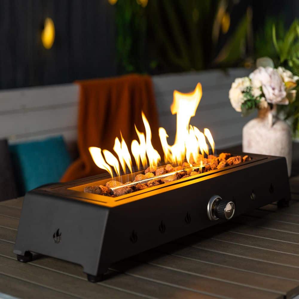 28 in. Propane Gas Fire Pit, Outdoor Portable Tabletop Fire Pit with Quick Connect Fittings, Glass Draft Shield - Hercitys