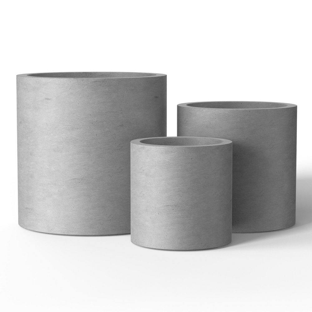 10 in. 13 in. 16 in. Natural Gray(Enhanced Interior) Concrete Round Planter / Pot with Drainage Holes (3-Pack) - Hercitys