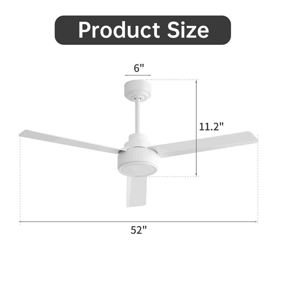4.3 ft. Indoor/Outdoor White Ceiling Fan without Light with Remote Control and 3 ABS Blades 6 Speed Reversible Fan - Hercitys