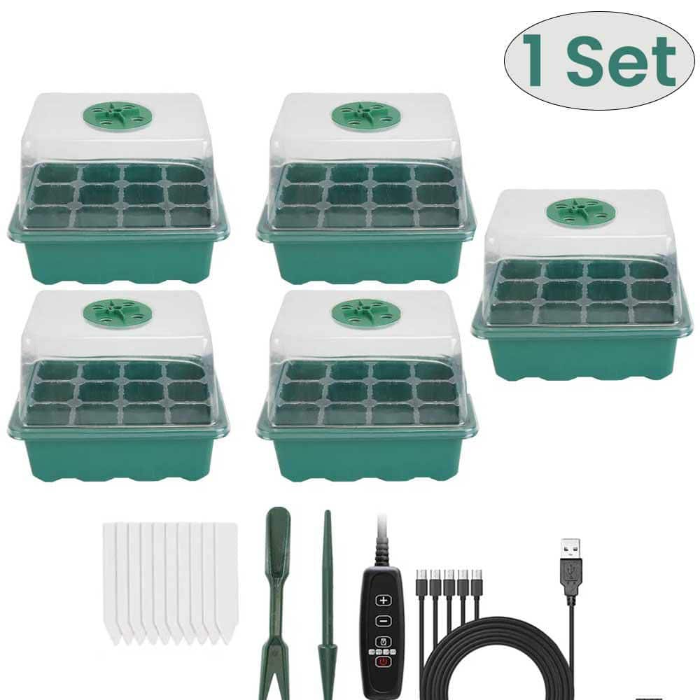 1-Set Seed Starter Tray With Grow Light Humidity Dome Germination Kit 5-Level Brightness 4 Timers (5Pcs Trays) - Hercitys