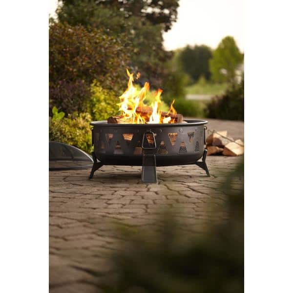 29.9 in. Outdoor Wood Burning Fire Pit Round Deep Bowl Fire Pit with Spark Screen Cover and Poker for Backyard Garden - Hercitys