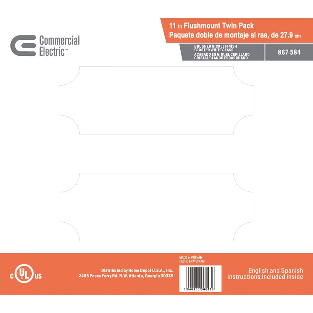 11 in. 1-Light Brushed Nickel Flush Mount with Frosted Glass Shade (2-Pack) - Hercitys