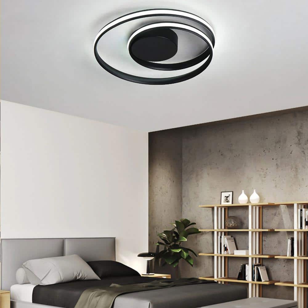 23.62 in. 1-Light Modern Creative Design Black Selectable LED Flush Mount Ceiling Light with Remote Control - Hercitys