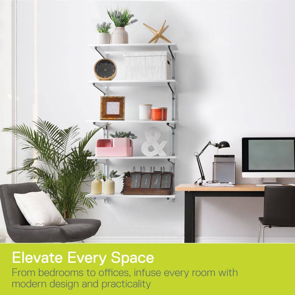 1.5 in. W x 12 in. D x 41 in. H White Heavy Duty Wall Rack, Holds 800 lbs., Adjustable 5-Tier Steel Garage Wall Shelf - Hercitys