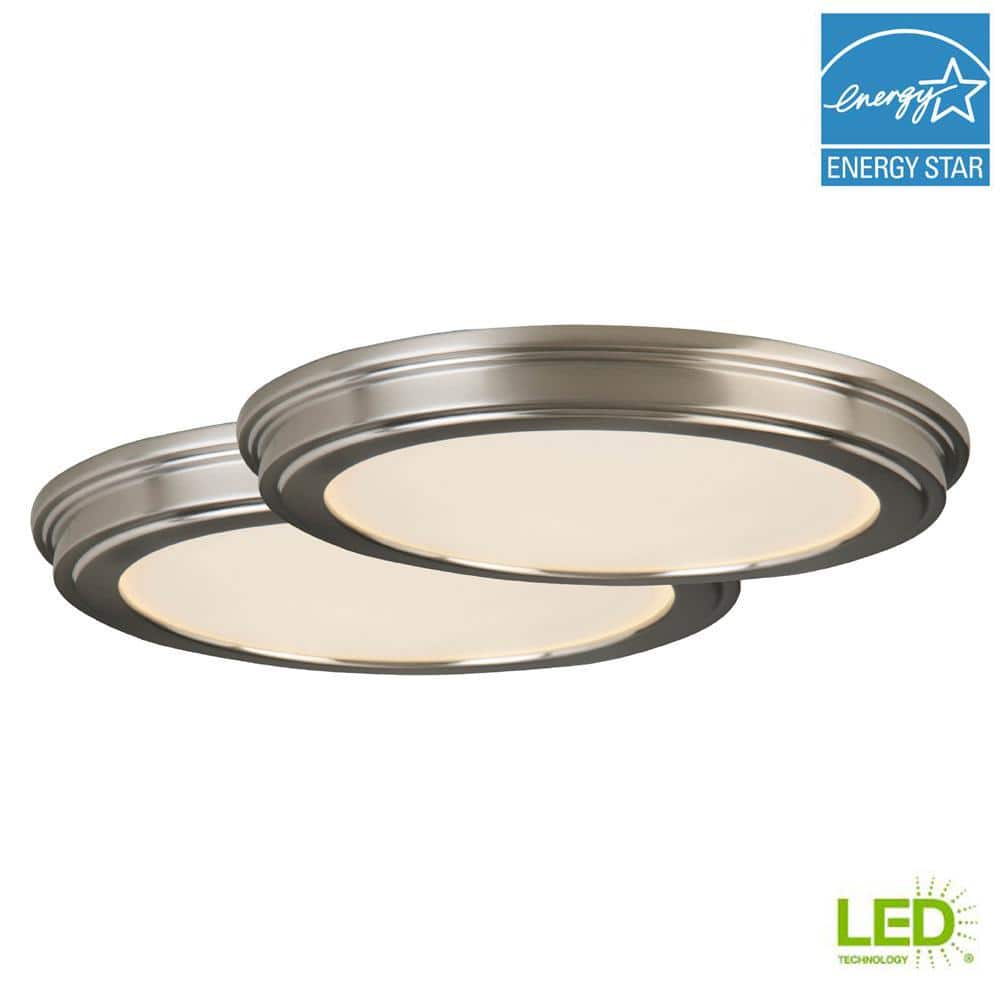 15 in. Brushed Nickel 5-CCT LED Round Flush Mount, Low Profile Ceiling Light (2-Pack) - Hercitys