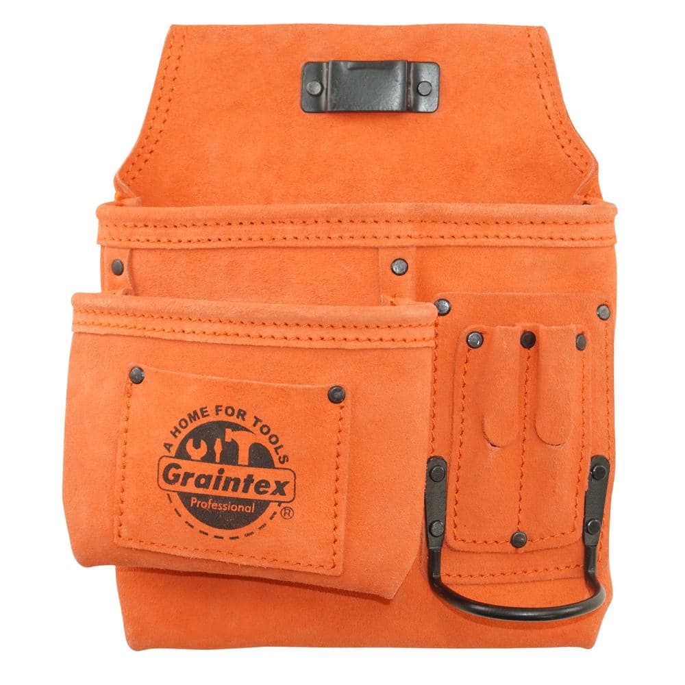 5-Pocket Left Handed Orange Suede Leather Nail and Tool Pouch - Hercitys