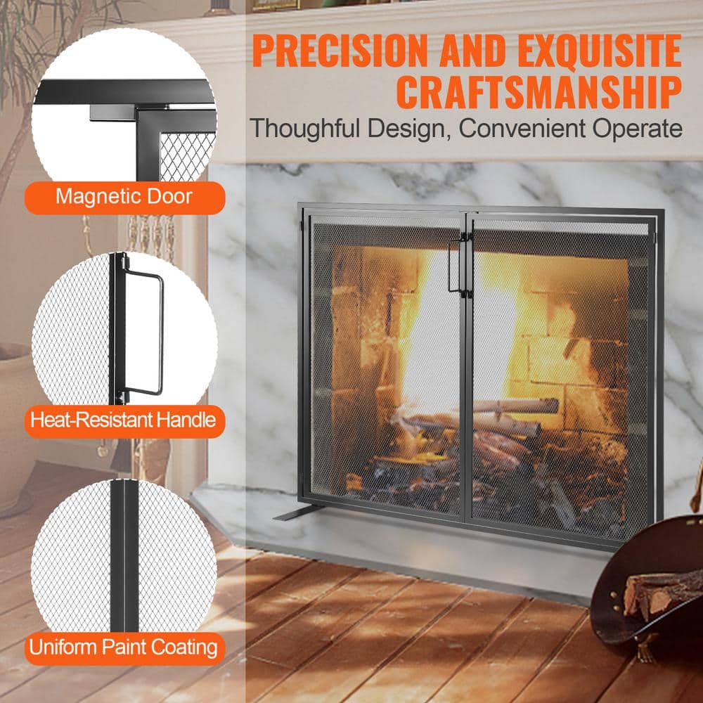 1-Panel Fireplace Screen 38.98 in. L x 30.7 in. H Sturdy Iron Mesh Fireplace Screen Free Standing Fire Fence Grate - Hercitys