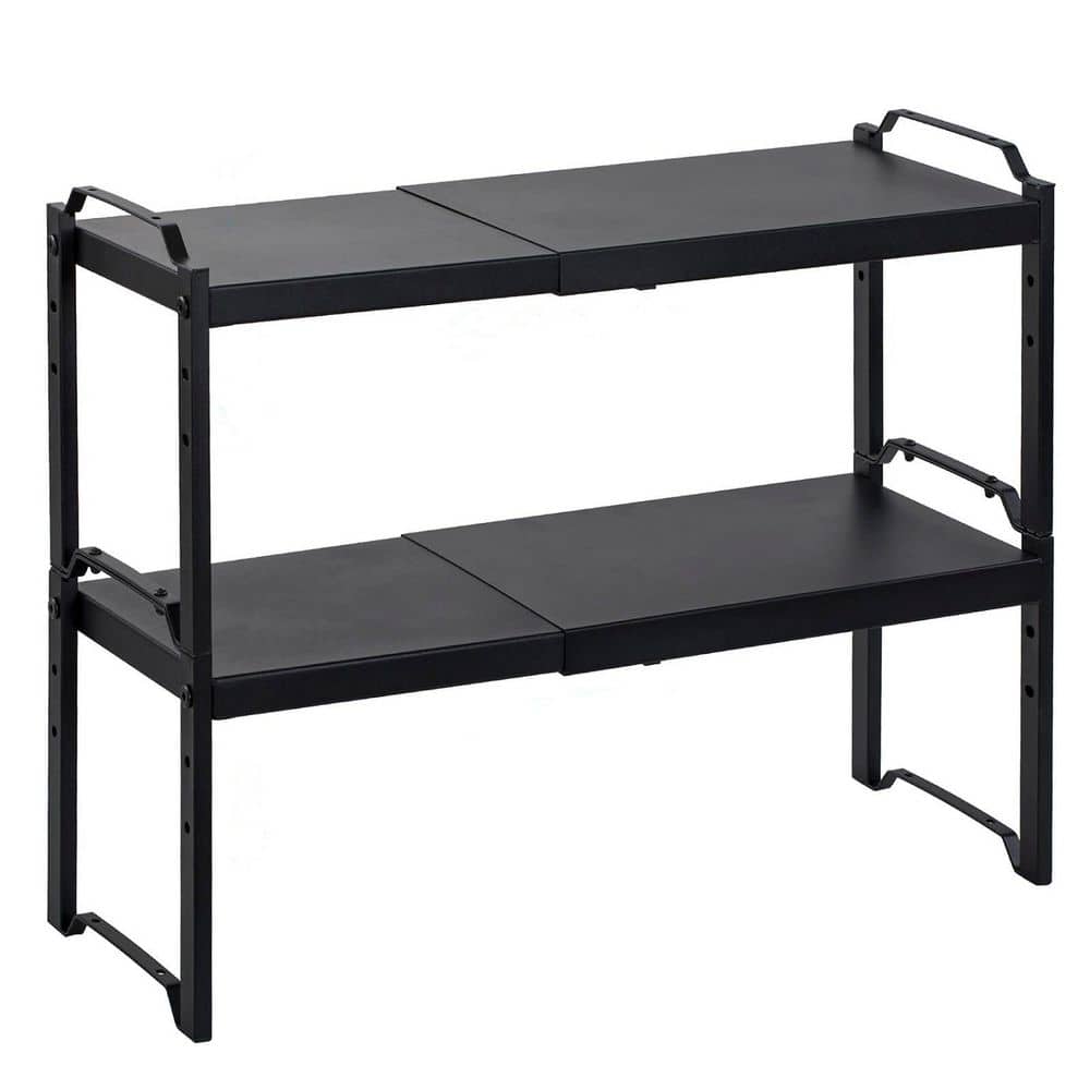 12.6 in. x 20.5 in. W Adjustable Black Counter Cupboard Pantry Organizer, Stackable Expandable Cabinet Shelves (2-Pack) - Hercitys