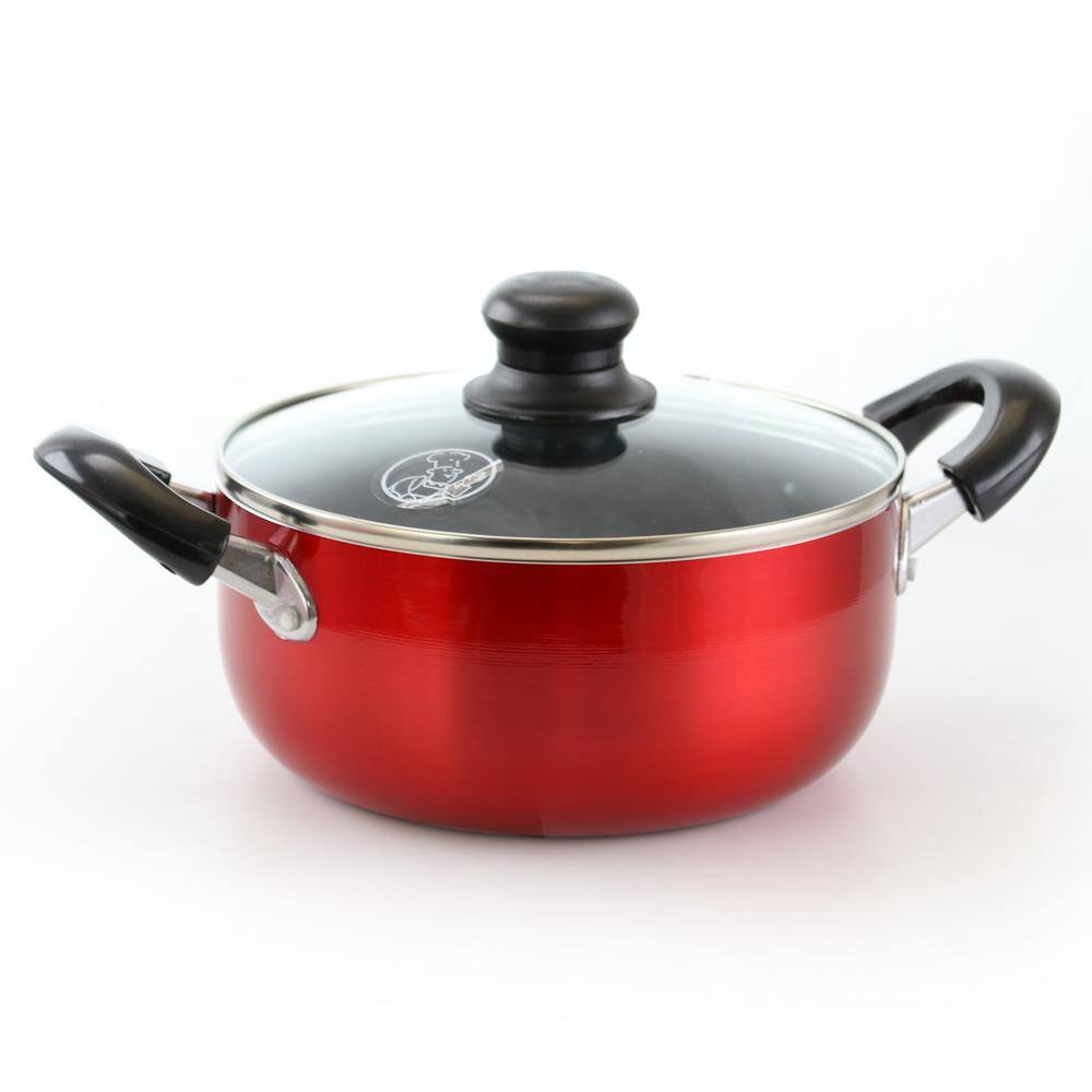 3 qt. Round Aluminum Nonstick Dutch Oven in Red with Glass Lid - Hercitys