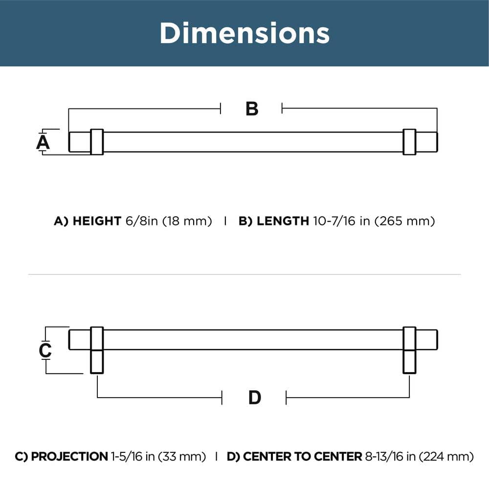 10-Pack Simple Wrapped Bar 8-13/16 in. (224 mm) Classic Matte Black Cabinet Drawer Pulls - Hercitys
