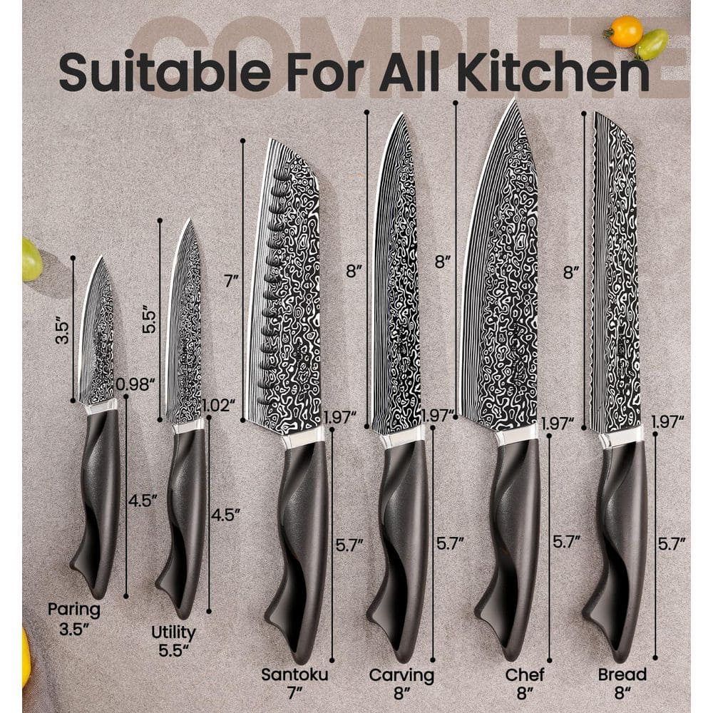 15-Piece German High Carbon Stainless Steel Knife Block Set in Silver with Build-in Knife Shapener, Dishwasher Safe - Hercitys
