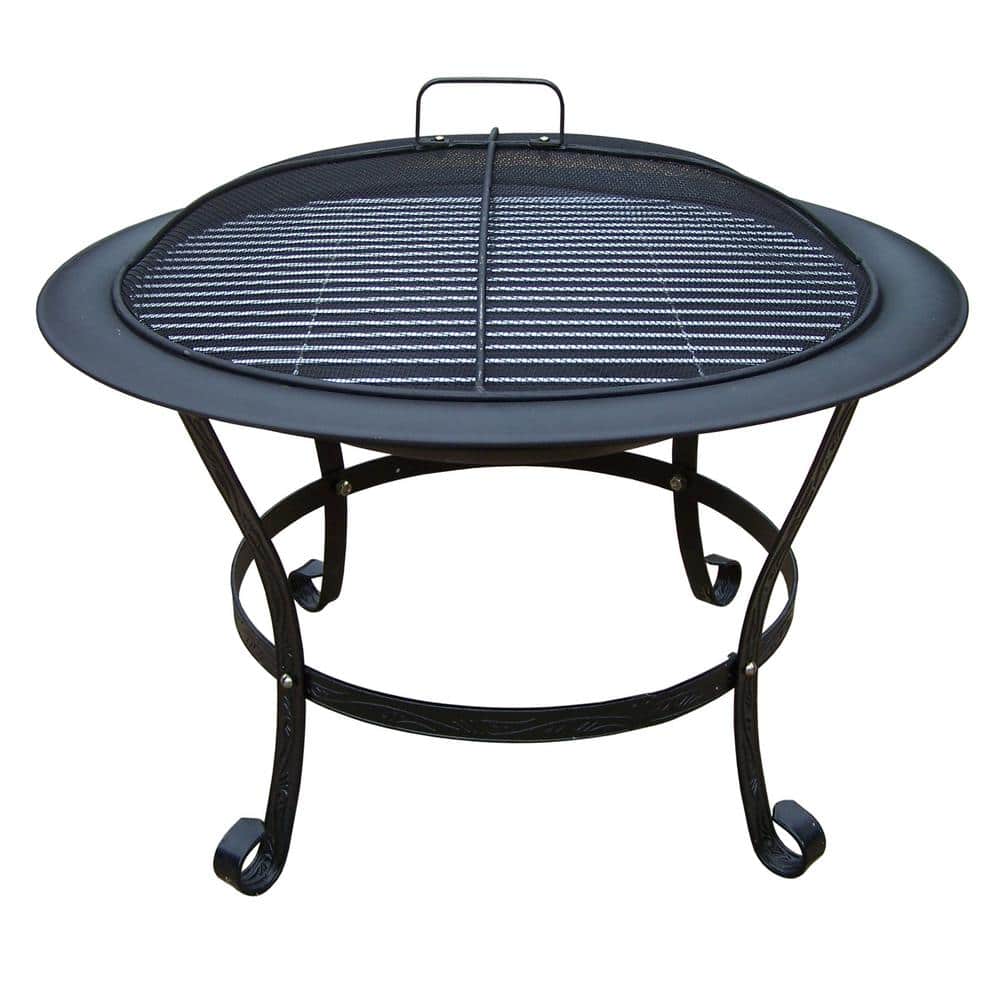 30 in. Round Fire Pit with Grill and Spark Guard Screen Lid - Hercitys