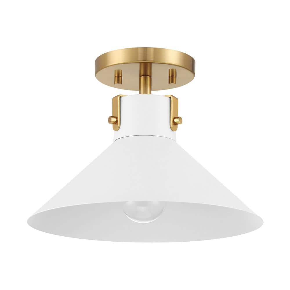 11.5 in. W x 8 in. H 1-Light White and Natural Brass Contemporary Semi-Flush Mount - Hercitys