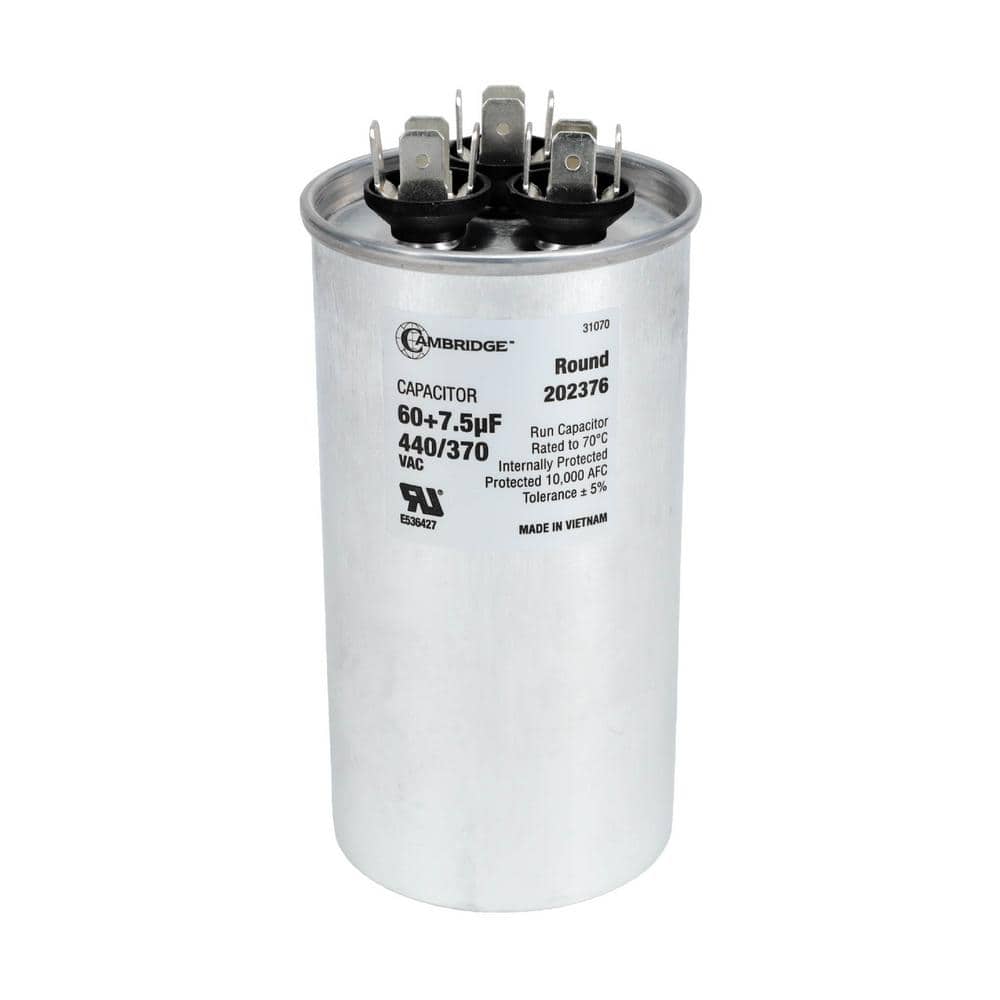 2.17 in. x 2.17 in. x 4.13 in. Aluminum 60 Plus 7.5 MFD, 440-Volt/370-Volt Dual Round Run Capacitor (1-Pack) - Hercitys