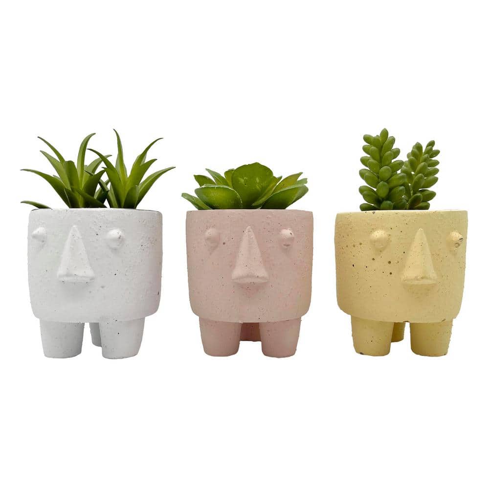 3.25 in. H Modern Clay Decorative Human Face Planter Multi-Color Planters (Set of 3) - Hercitys