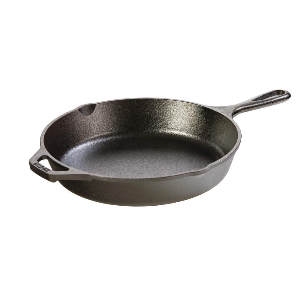 10.25 in. Cast Iron Skillet in Black with Pour Spout - Hercitys
