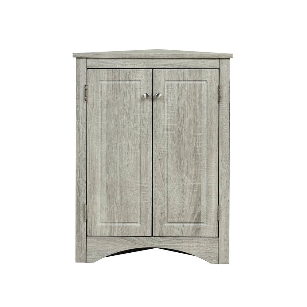 18 in. L x 18 in. W x 32 in. H in Oak Triangle Bathroom Storage Cabinet with Adjustable Shelves, Ready to Assemble - Hercitys