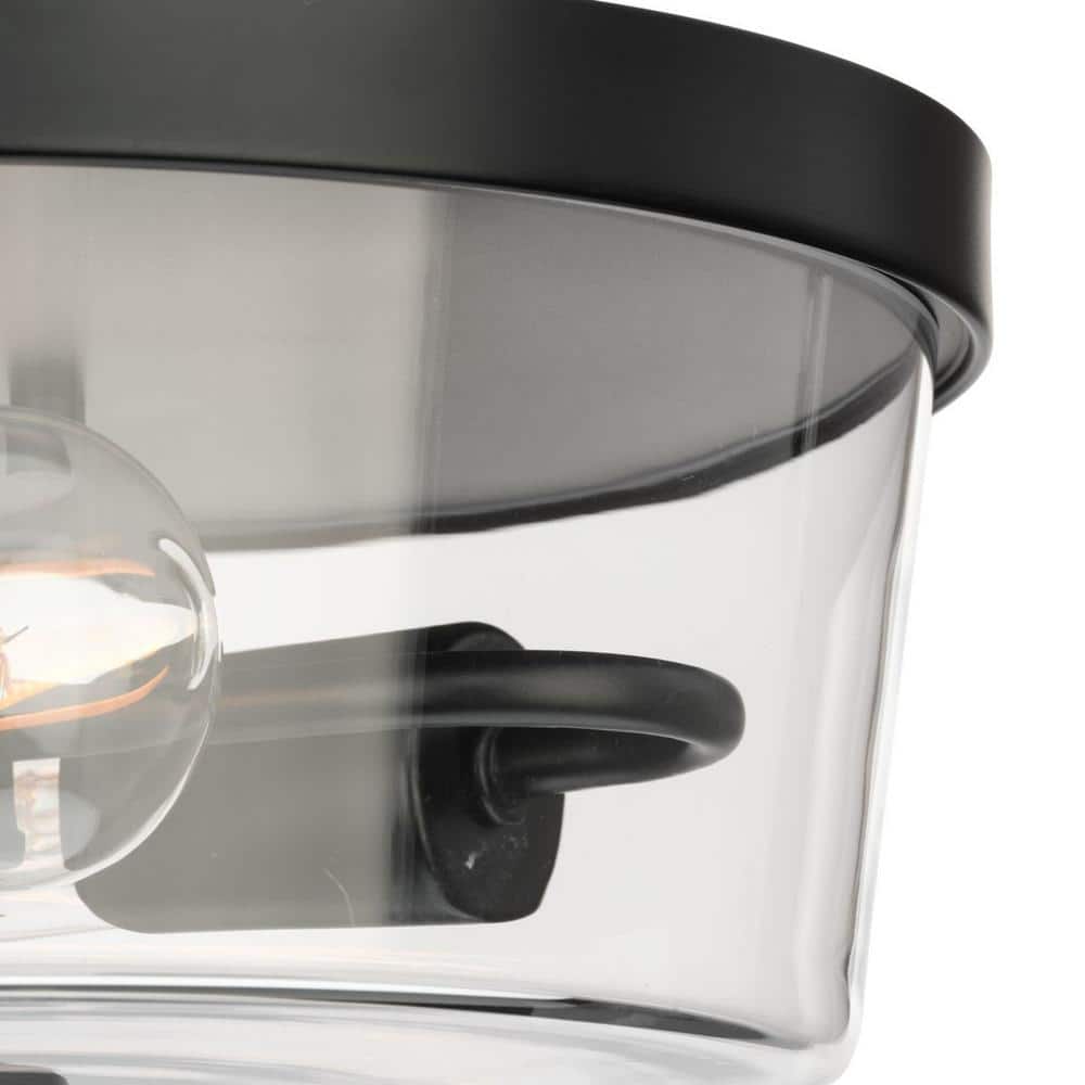 12 in. 60-Watt Huntscroft Collection 2-Light Matte Black No Bulbs Included Flush Mount with Clear Glass Shade - Hercitys