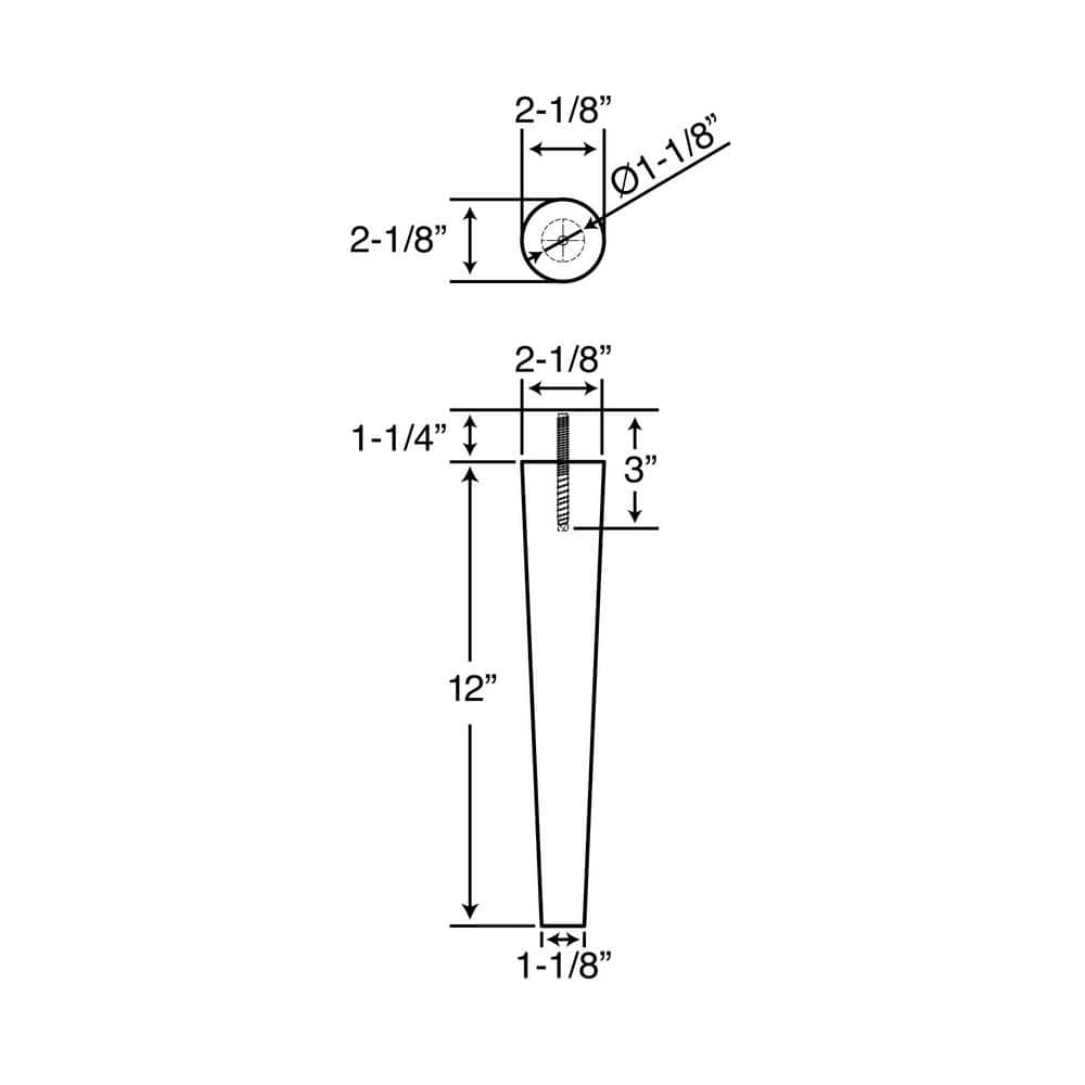 12 in. x 2-1/8 in. Mid-Century Unfinished Hardwood Round Taper Leg - Hercitys