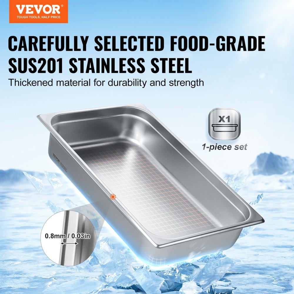 14.7 qt. Hotel Pan, Full Size Anti-Jam Steam Pan, 0.8 mm Thick Stainless Steel Restaurant Steam Table Pan, 4 in. D - Hercitys