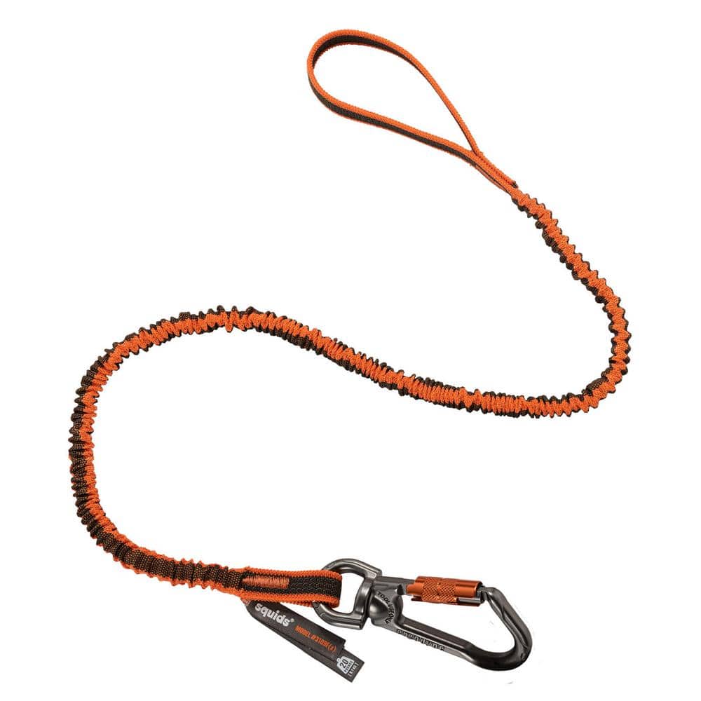 25 lbs. Orange and Gray Standard Double-Locking Single Carabiner with Swivel Tool Lanyard - Hercitys