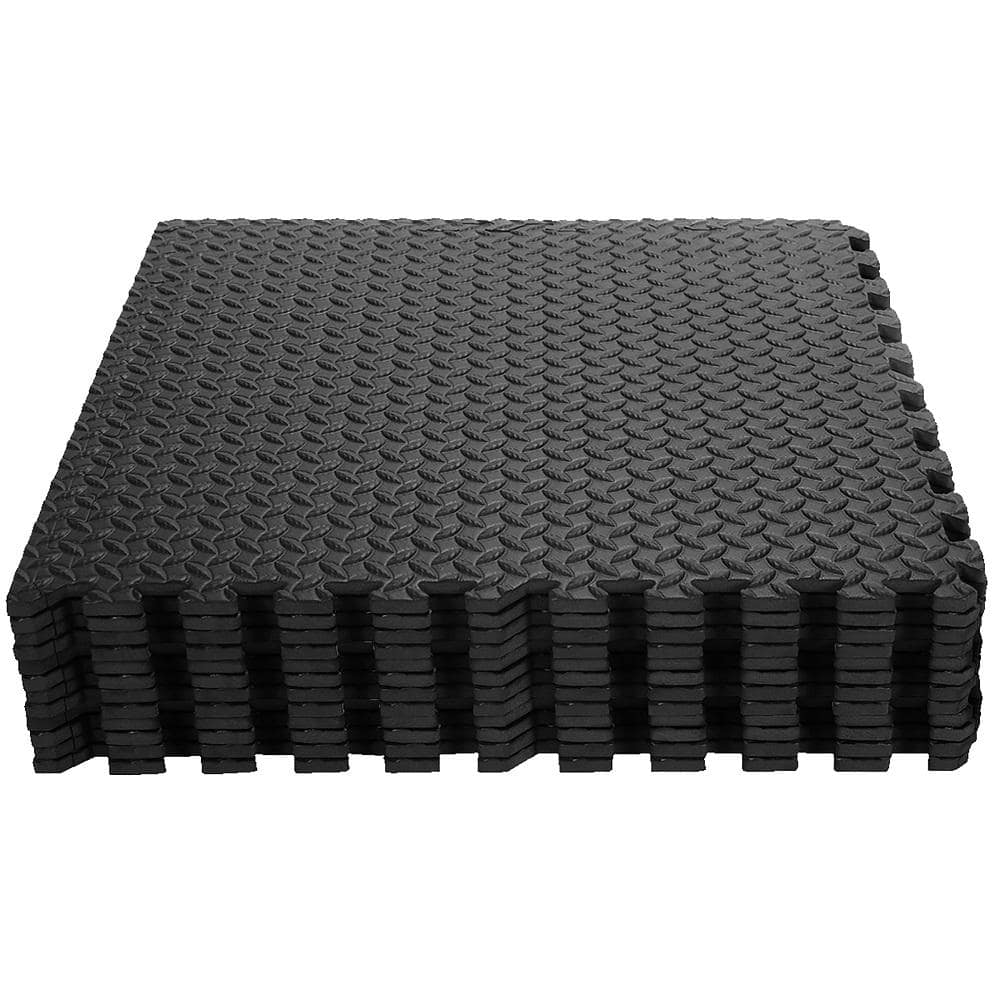 12PCS Black 25 in. X 25 in. Exercise Play Mat w/EVA Foam Interlocking Tiles 52 sq.ft. - Hercitys