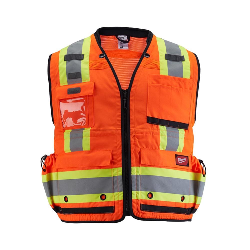 2X-Large/3X-Large Orange Class 2 Surveyor’s High Visibility Safety Vest with 27-Pockets - Hercitys