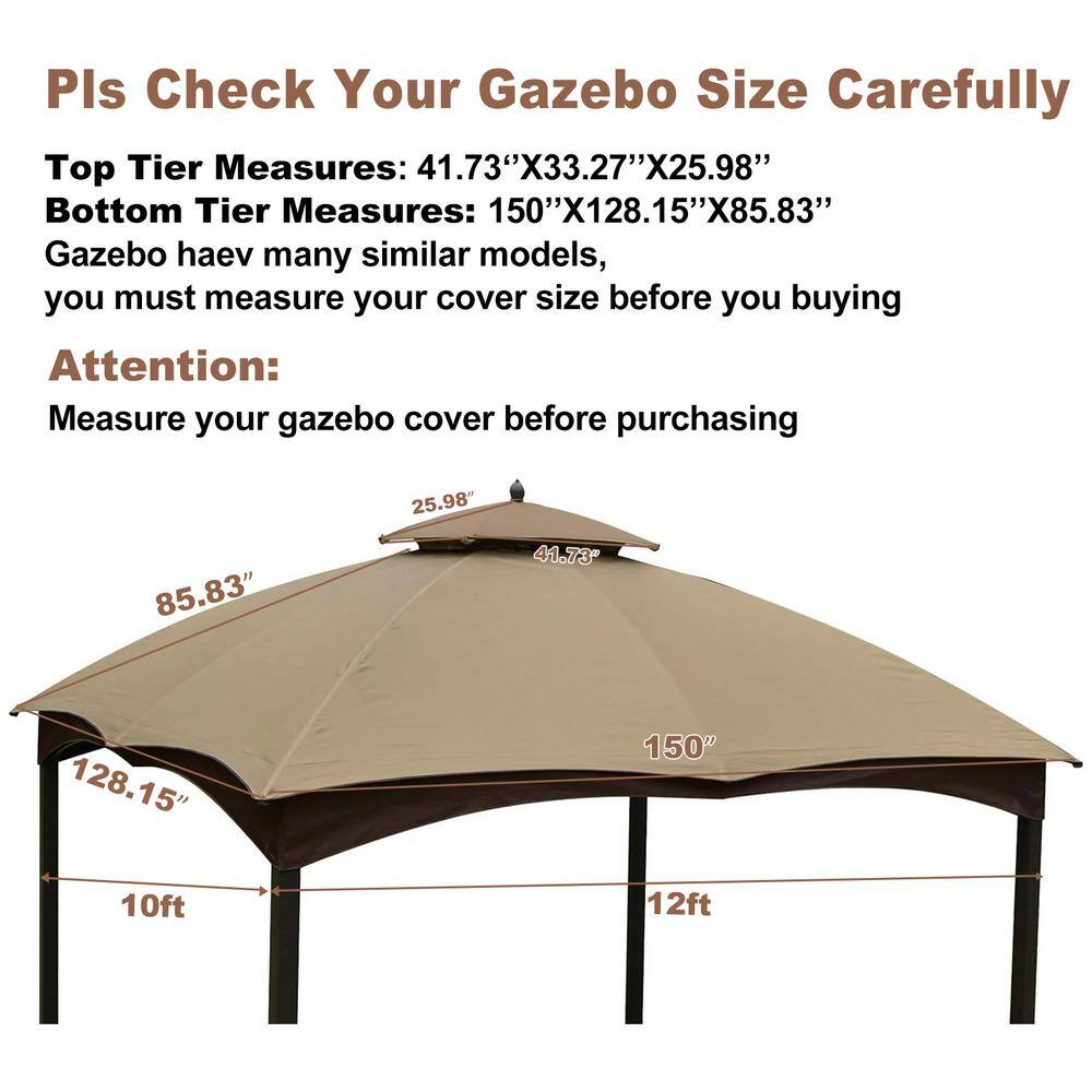 10 ft. x 12 ft. Patio Double Gazebo Roof, Gazebo Cover with Vents, Replacement Top Only (Beige) - Hercitys