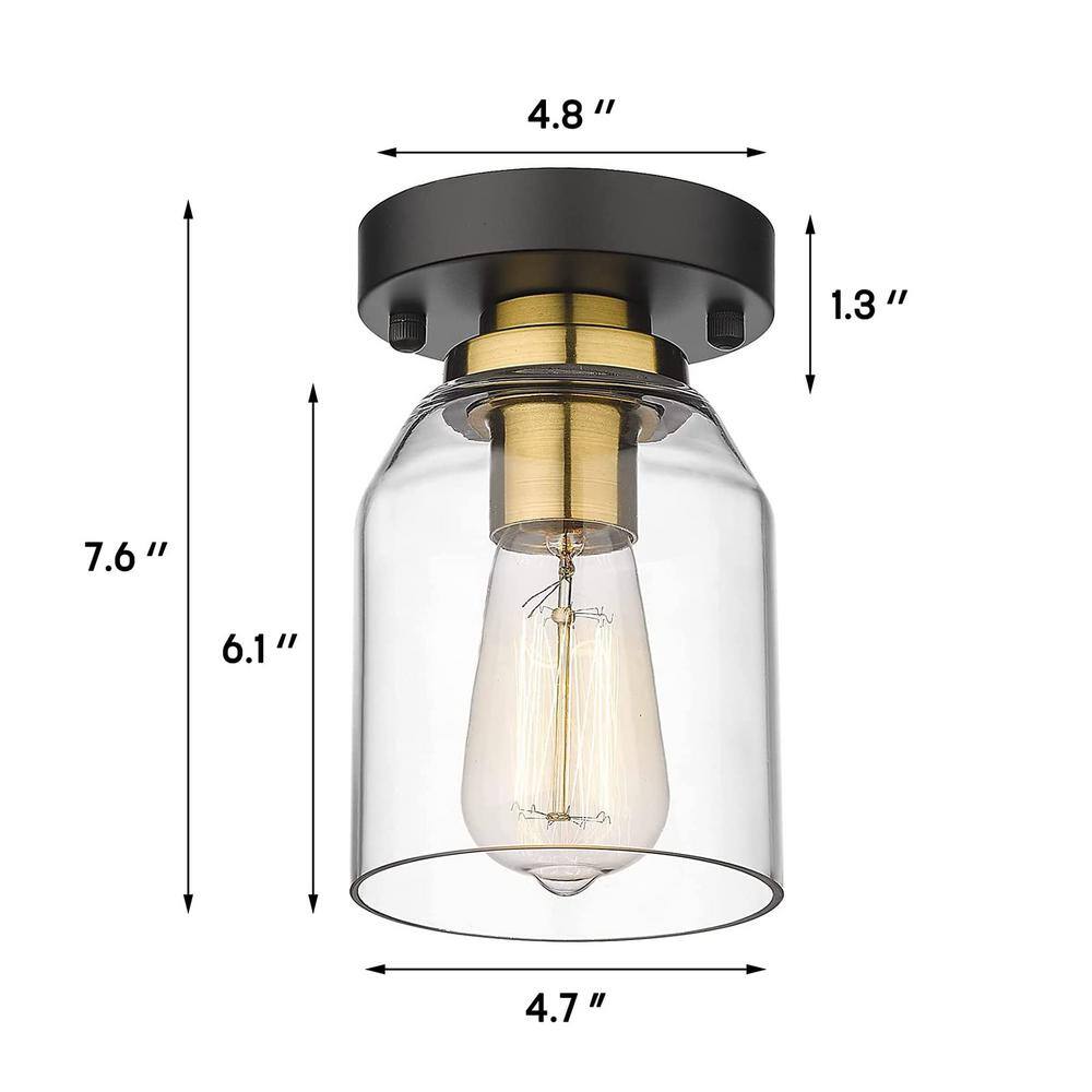 4.7In.Modern Indoor Black and Gold Finish Small Ceiling Light Fixture Semi Flush Mount Ceiling Light for Hallway Bedroom - Hercitys