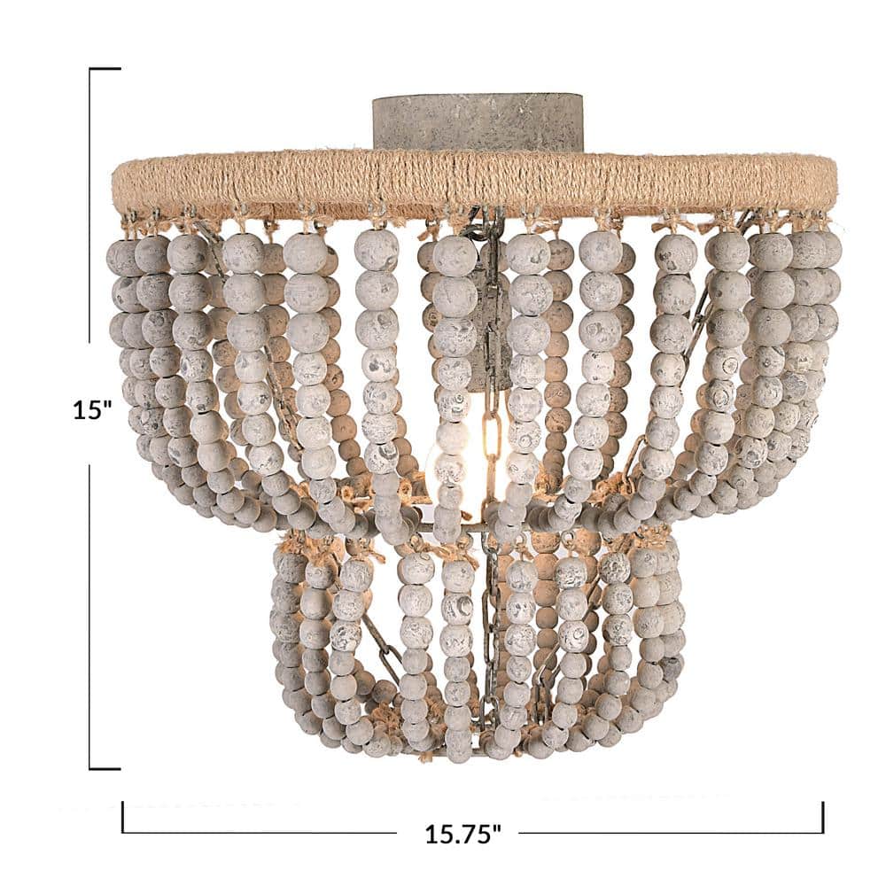 1-Light Distressed Grey 2-Tier Draped Chandelier with Wood Bead Shade - Hercitys