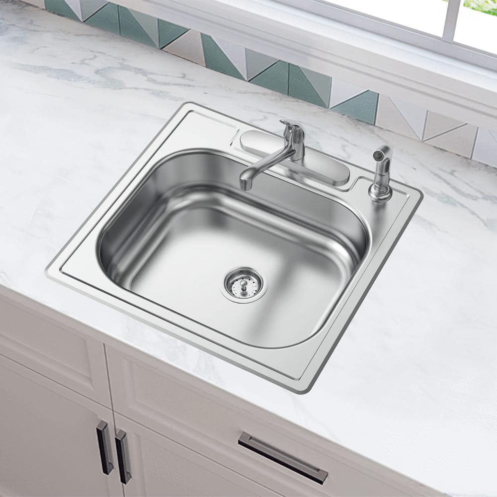 25 in. Drop-in Single Bowl 22 Gauge Stainless Steel Kitchen Sink - Hercitys