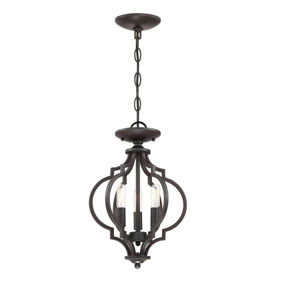 11 in. W x 16 in. H, 3-Light Ceiling Light in Oil Rubbed Bronze Semi- Flush Mount - Hercitys
