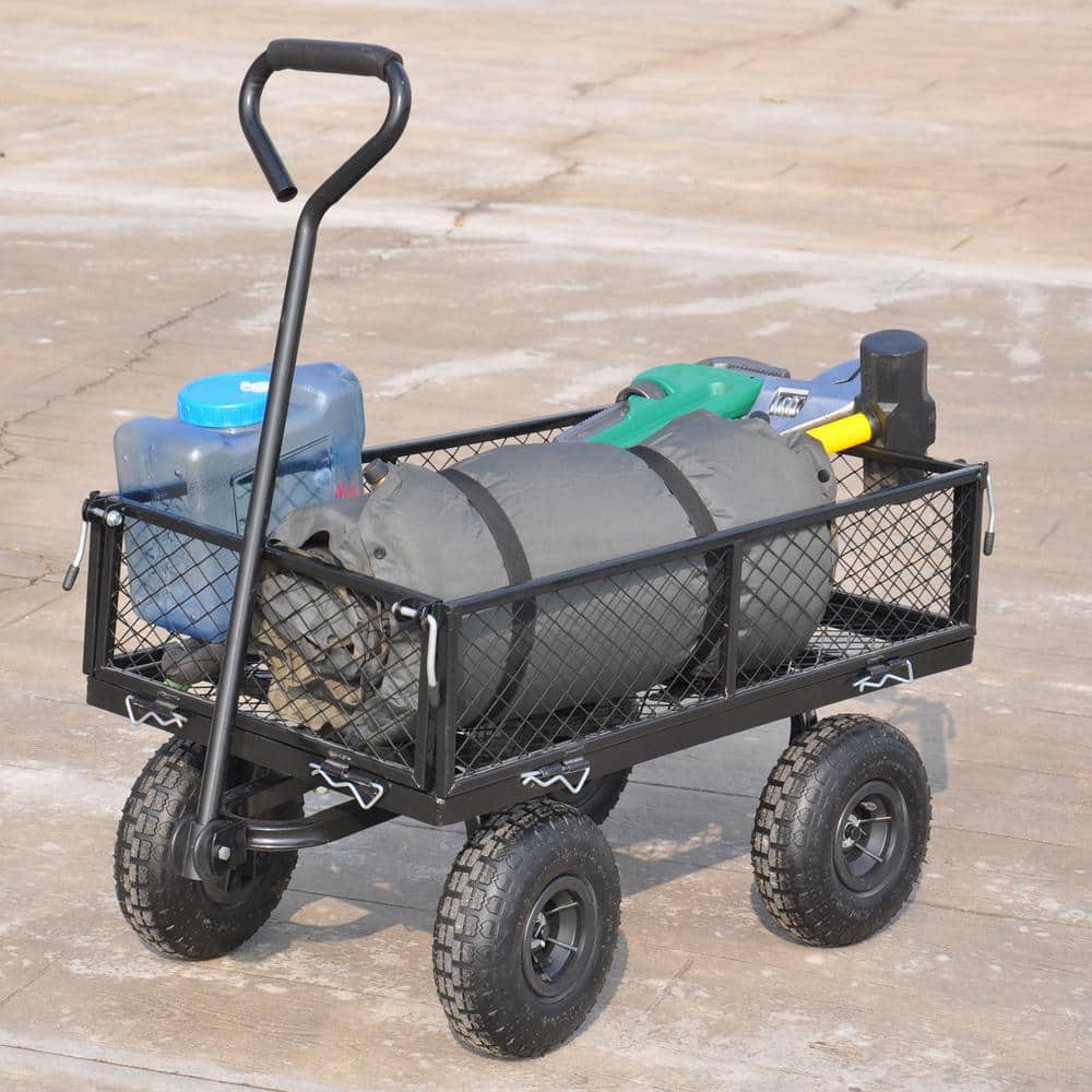 3.44 cu. ft. Steel Black Garden Cart Removable Sides with Shovel, 550 lbs. Capacity - Hercitys