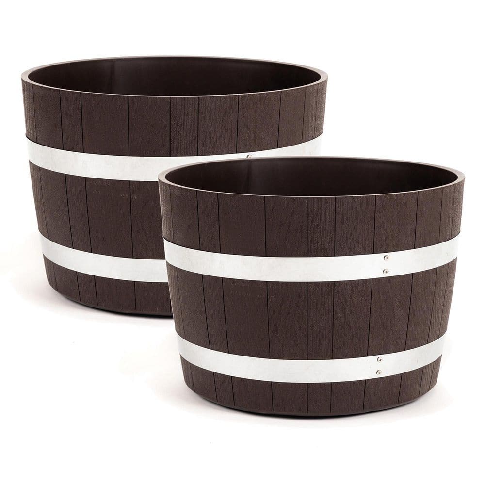 17.5 in. Dia x 12.5 in. H Brown Round Polyethylene Better Barrel Planter (2-Pack) - Hercitys