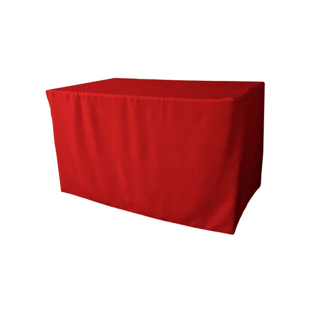 48 in. L x 24 in. W x 30 in. H Red Polyester Poplin Fitted Tablecloth - Hercitys