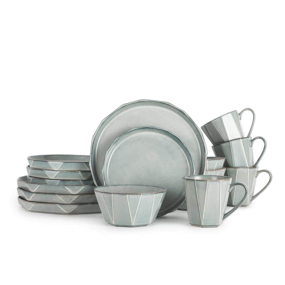 16-Piece Stonewashed Gray Stoneware Dinnerware Set - Hercitys