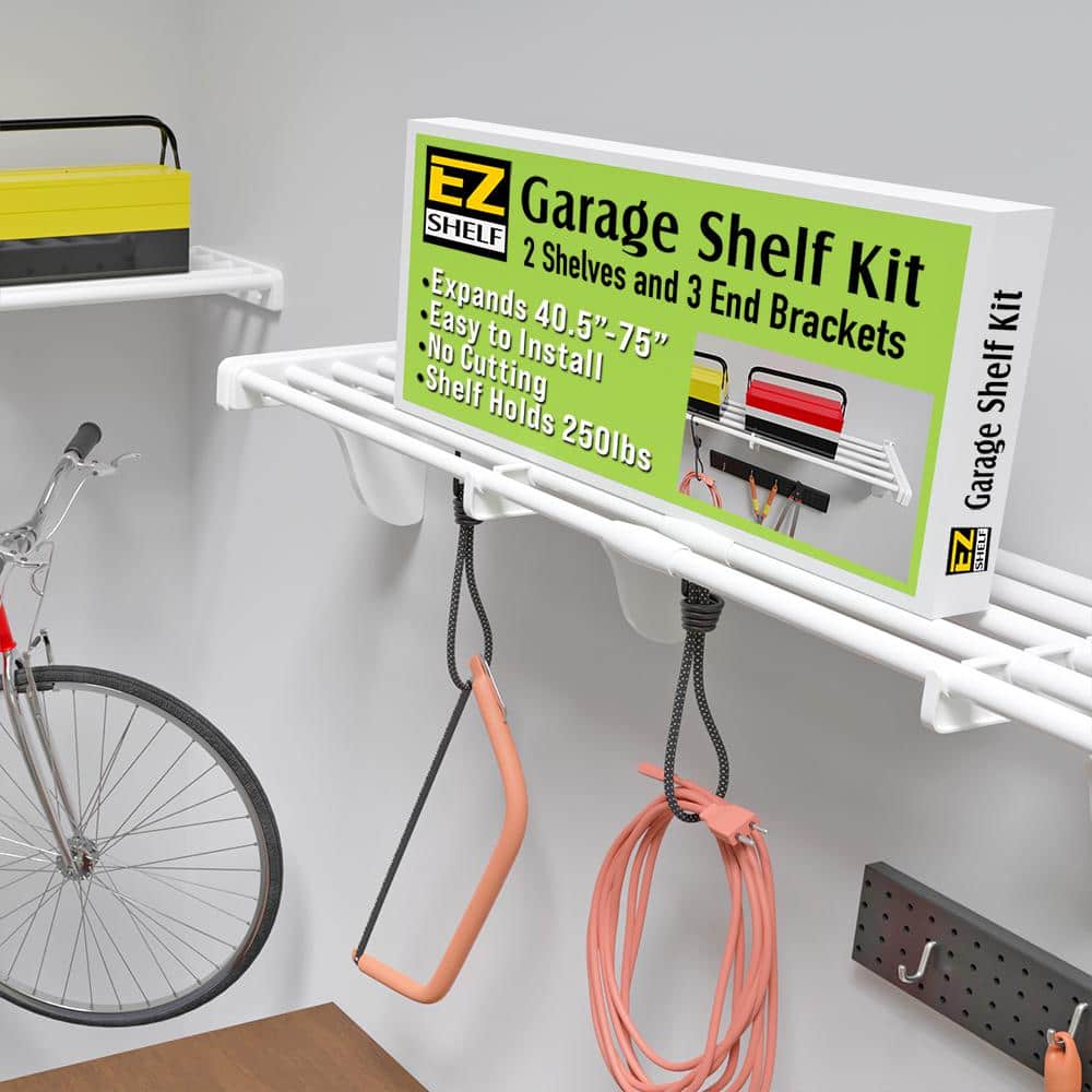 40 in. – 75 in. Metal 2-Expandable Garage Shelf in White (Set of 2) - Hercitys