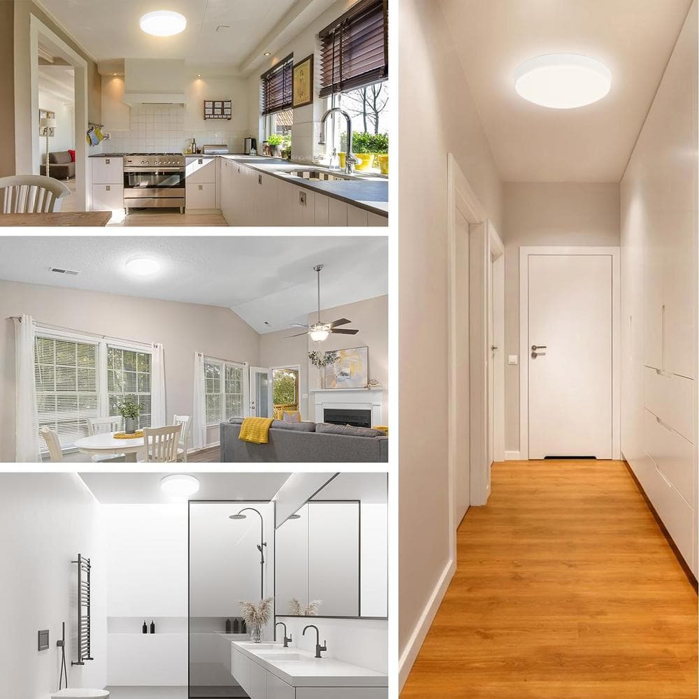 11 in White Round Flush Mount With plastic Shade and No Bulbs Included 1 Pack - Hercitys