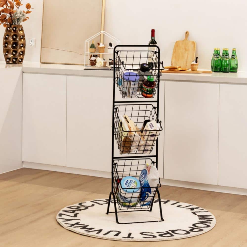 3-Tier Fruit Vegetable Storage Basket with Adjustable Heights - Hercitys