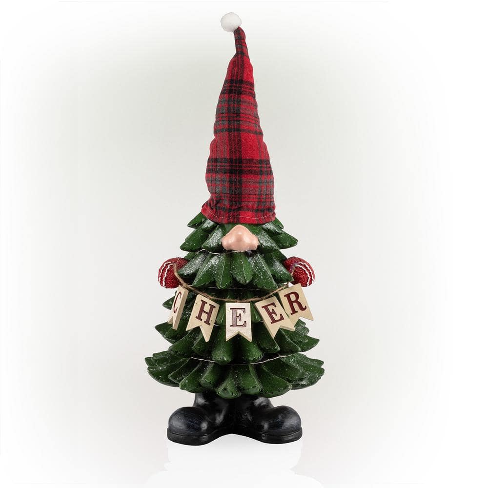 28 in. H Polyresin Christmas Tree Cheer Gnome Decoration with Color Changing LED Lights - Hercitys