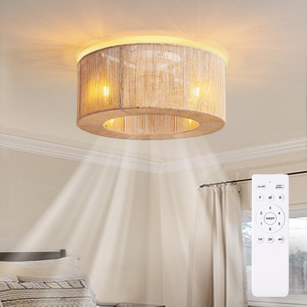 17.7 in. Indoor Boho Caged White Low Profile Flush Mount Ceiling Fan With Remote Included With No Bulbs - Hercitys