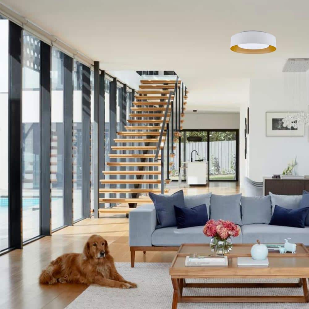 15.75 in. 3-Light White Flush Mount with Satin Opal Glass Shade and No Bulbs Included - Hercitys